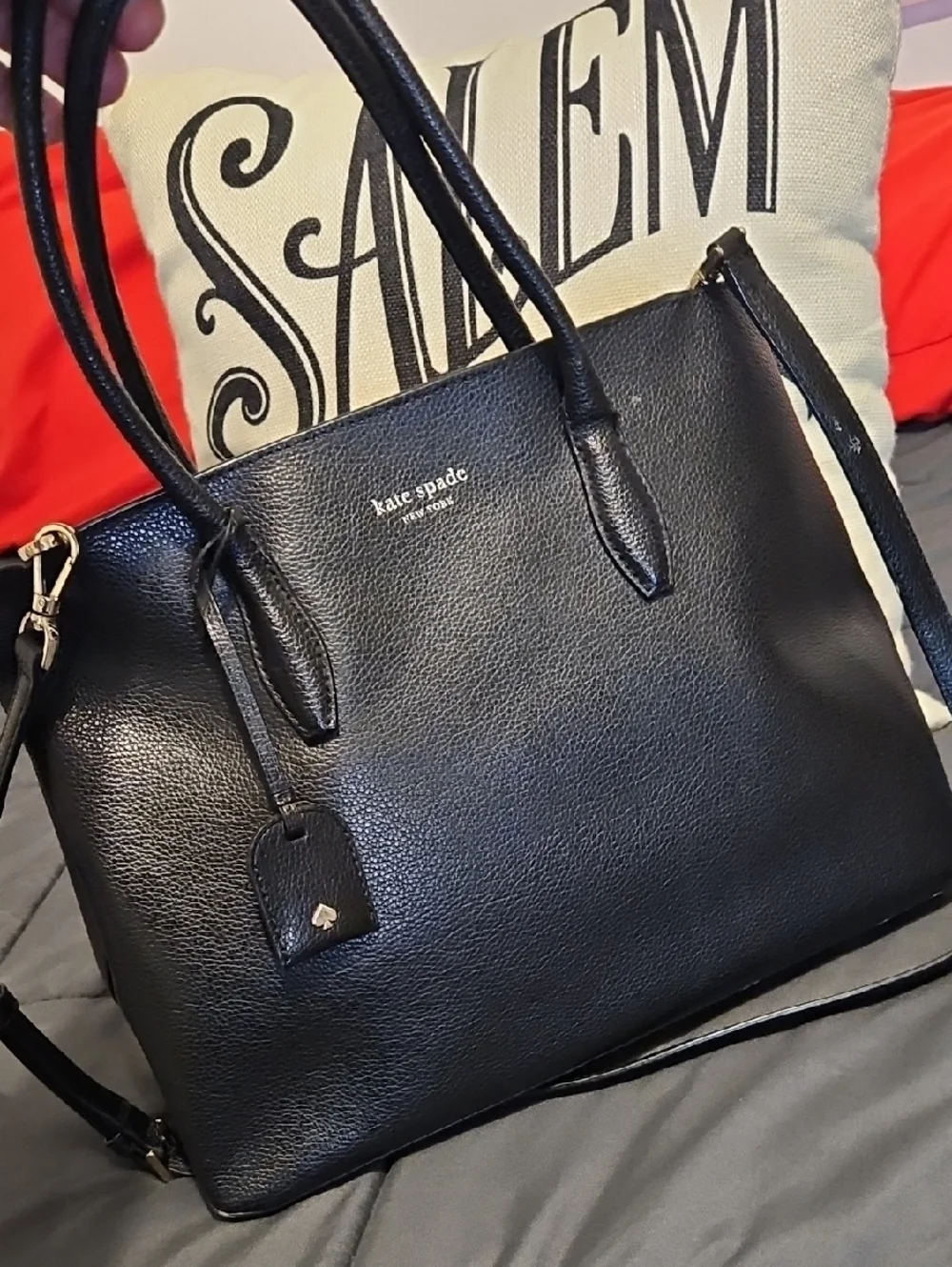 Kate Spade Black‎ Pebbled Leather Tote with Detachable Strap
